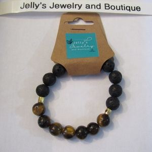 Jelly's Jewelry and Boutique Handcrafted, NWT, Tiger Eye Half Lava Rock Bracelet